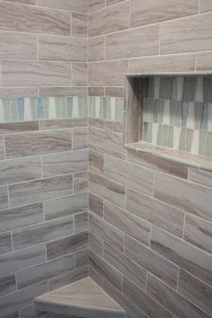 Franklin Tennessee Shower Remodel Grey Tile Niche Bench