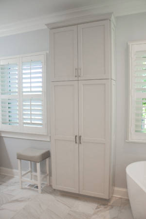 Brentwood Tennessee Bathroom Remodel Marble Tile Grey Linen Cabinet